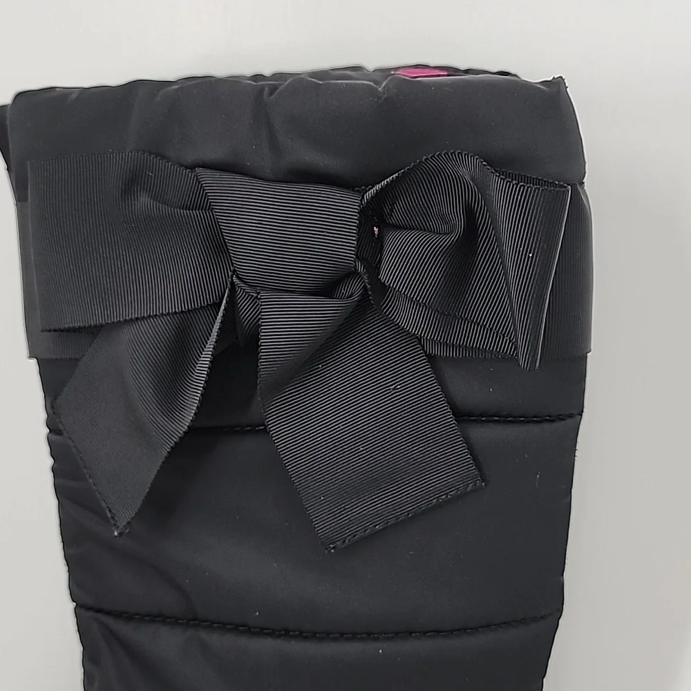 Kate Spade New York Cagney Quilted Bow Wedge Boot Black Satin Women's‎ Size 6 M